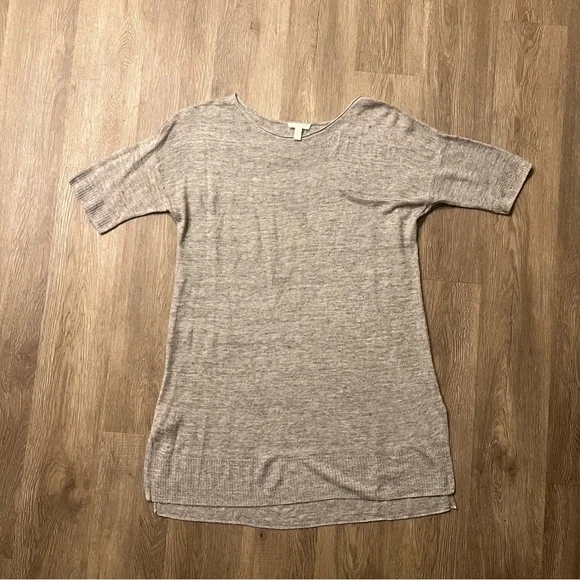 EILEEN FISHER Italian Yarn Sz M Ecru Open Weave Short Sleeve Tunic Top Lagenlook - Picture 2 of 5